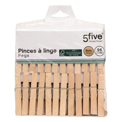 Lot de 96 pinces à linge, bois 
