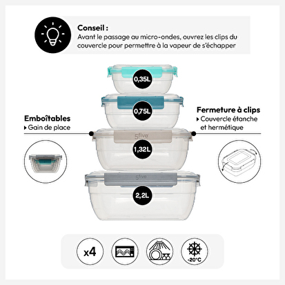 Lot de 4 boîtes en plastique rectangle Klic