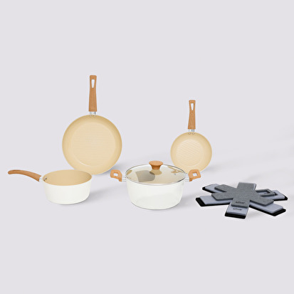 Batterie de cuisine en aluminium forgé, 4 pièces + 6 protections Harmony