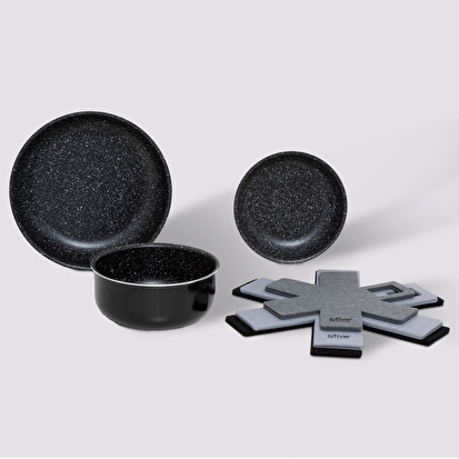 Batterie de cuisine en aluminium pressé, 3 pièces + 6 protections Amovible