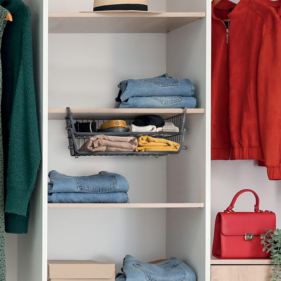 Panier de rangement à suspendre 51,5cm, noir Spacy