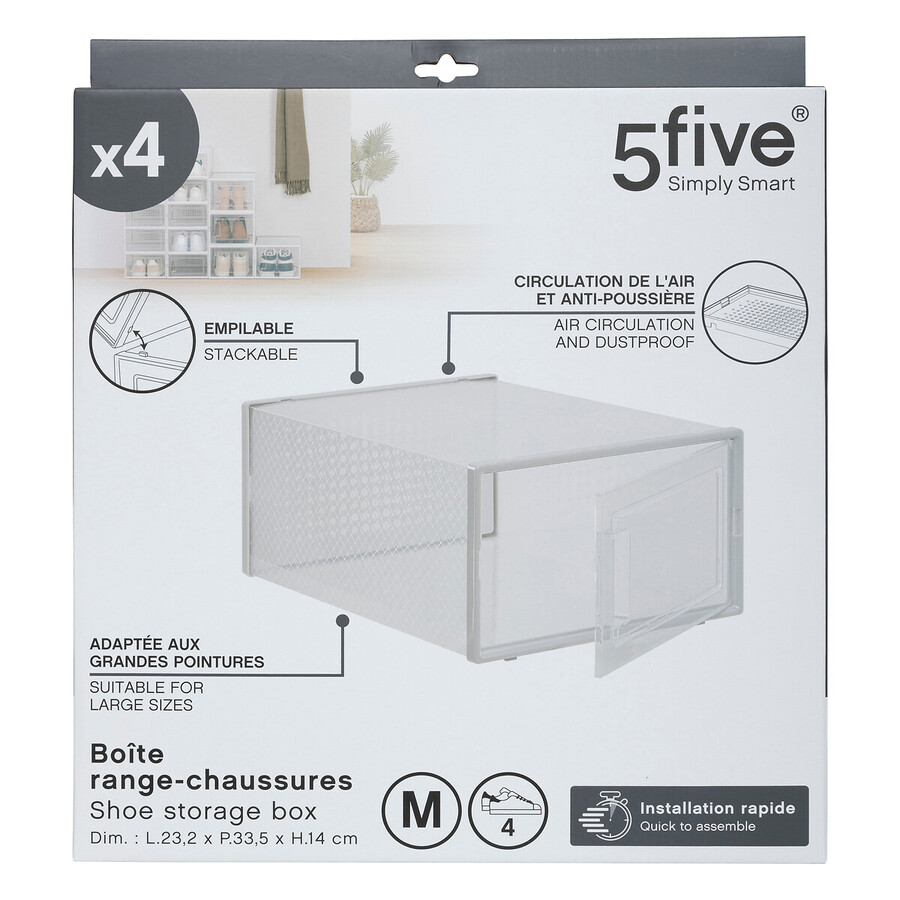 Lot de 4 boîtes range-chaussures plastique, m Fold'n box