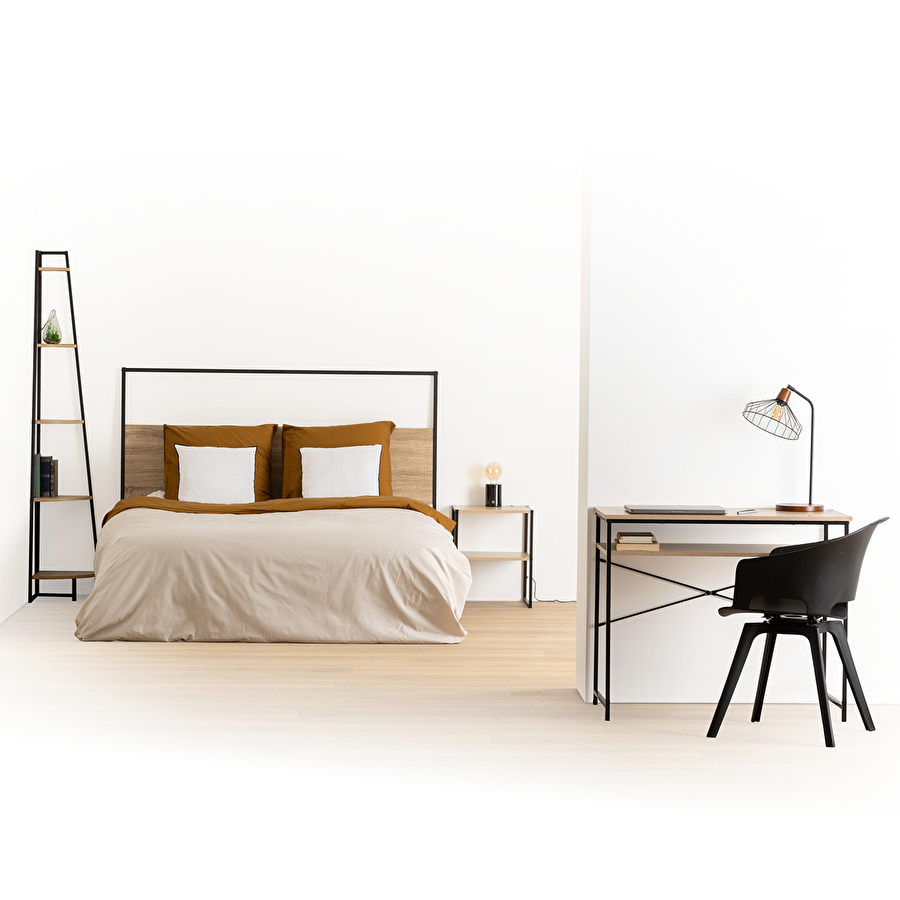 Table de chevet 2 étagères, effet bois Aliaj