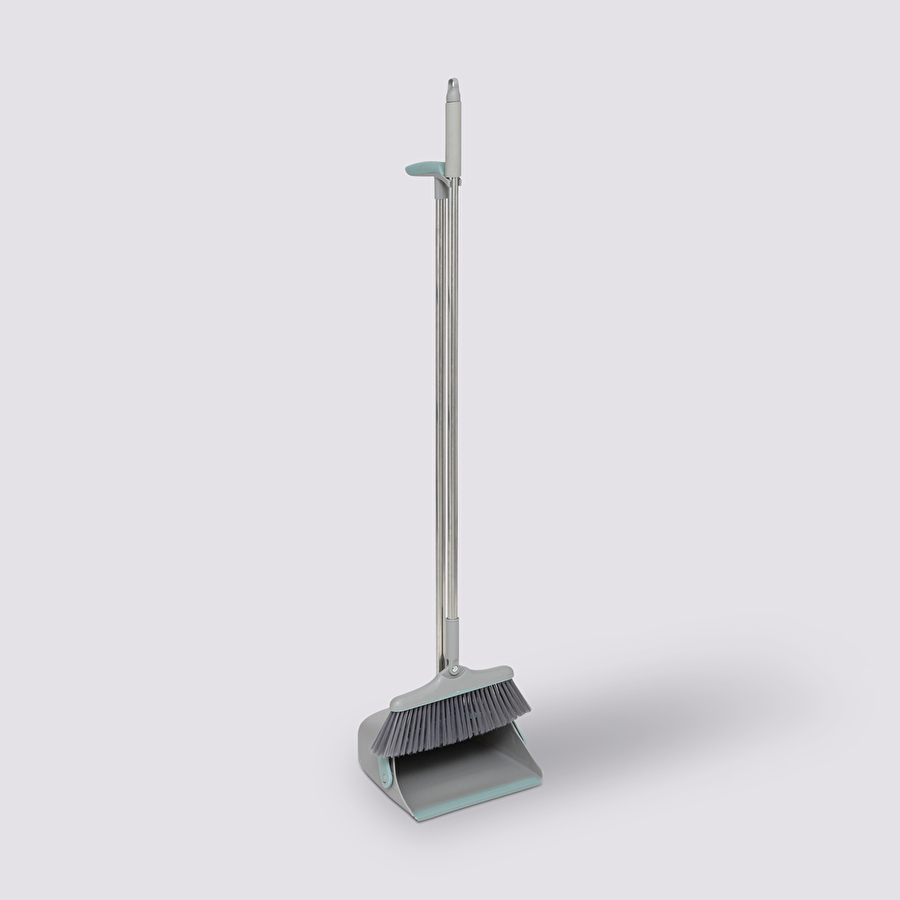 Balai et pelle pivotant, gris et bleu 