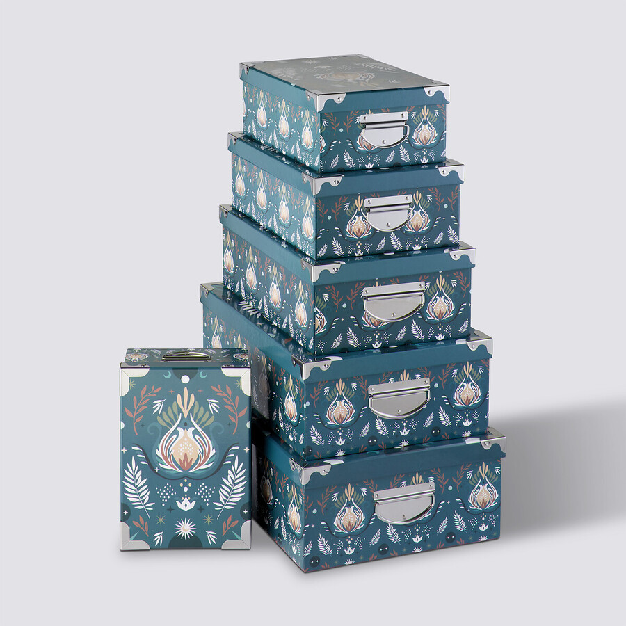 6 boites de rangement, bleu prétole Box'