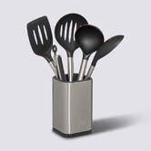 5 ustensiles de cuisine + pot de rangement, inox