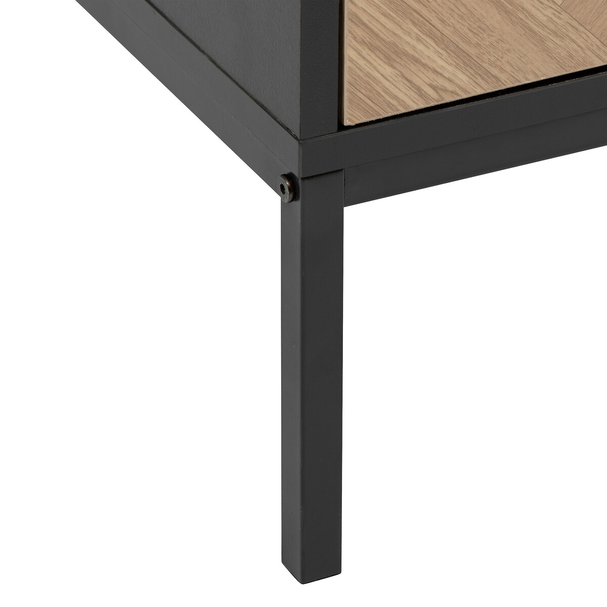 Chevet 2 tiroirs, effet pin naturel et noir Chevrons