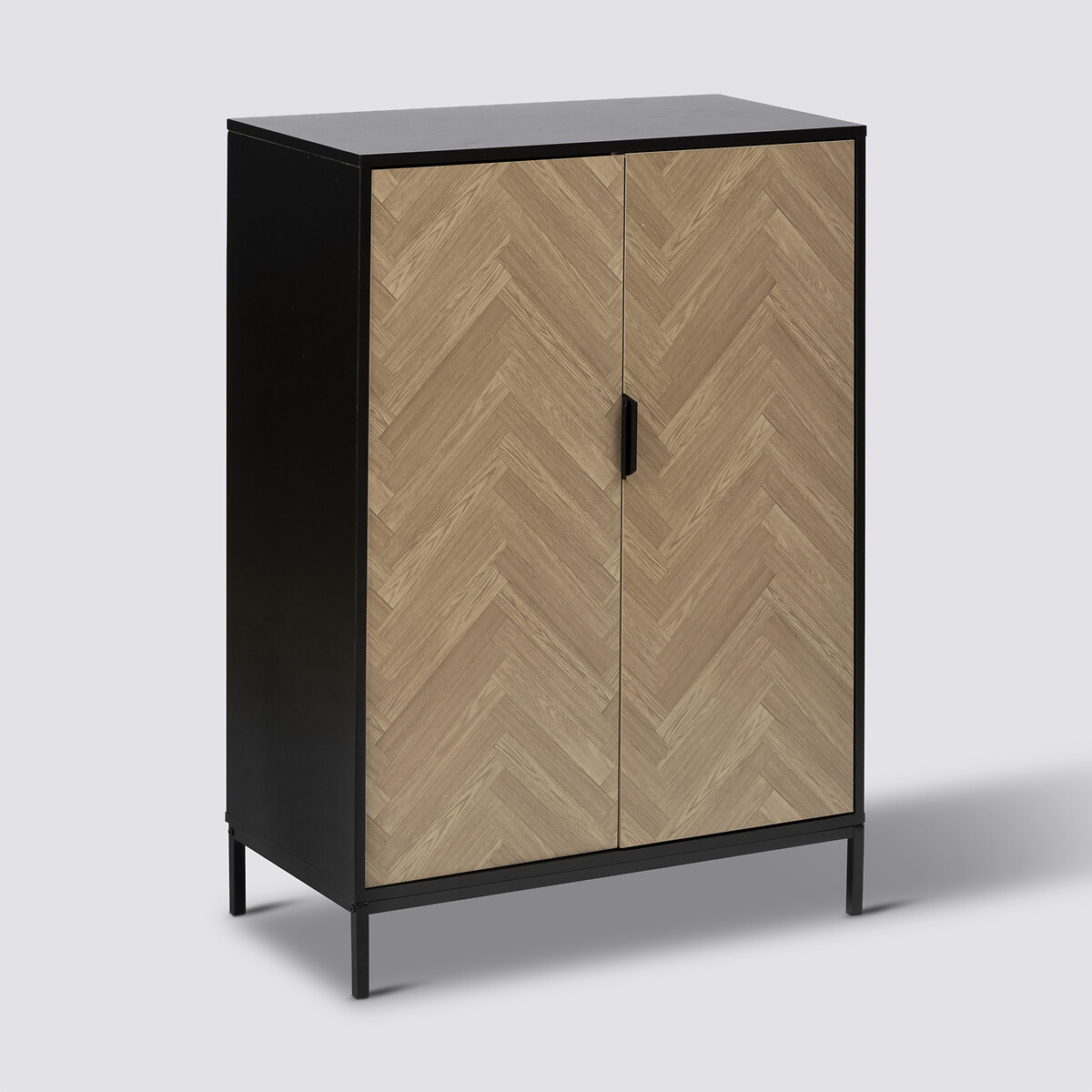 Cabinet 2 portes, effet pin naturel et noir Chevrons