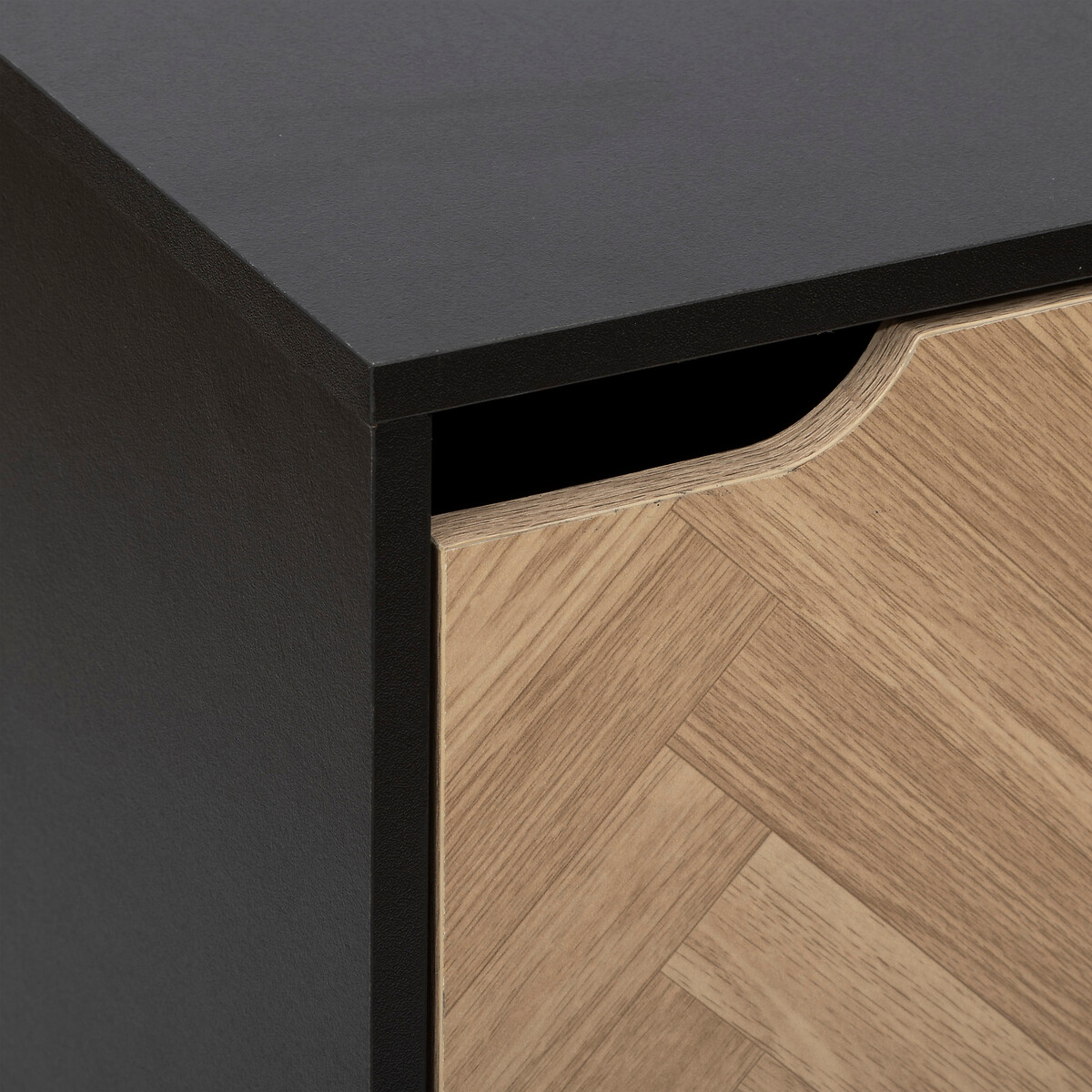 Etagère 3 cases, effet bois et noir Chevrons