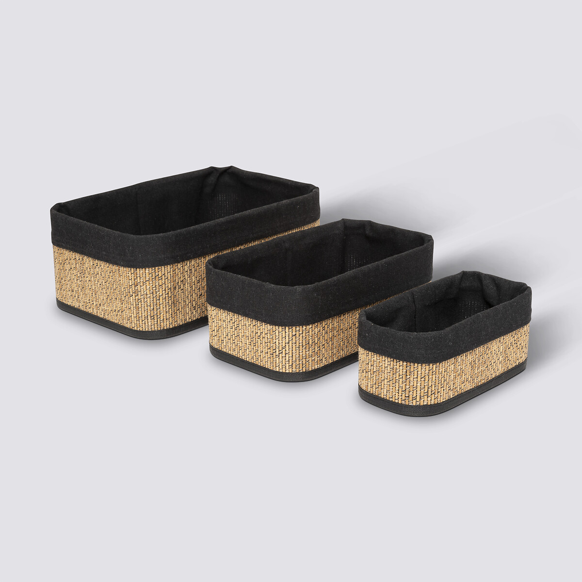 3 paniers en tissu, bambou et noir 