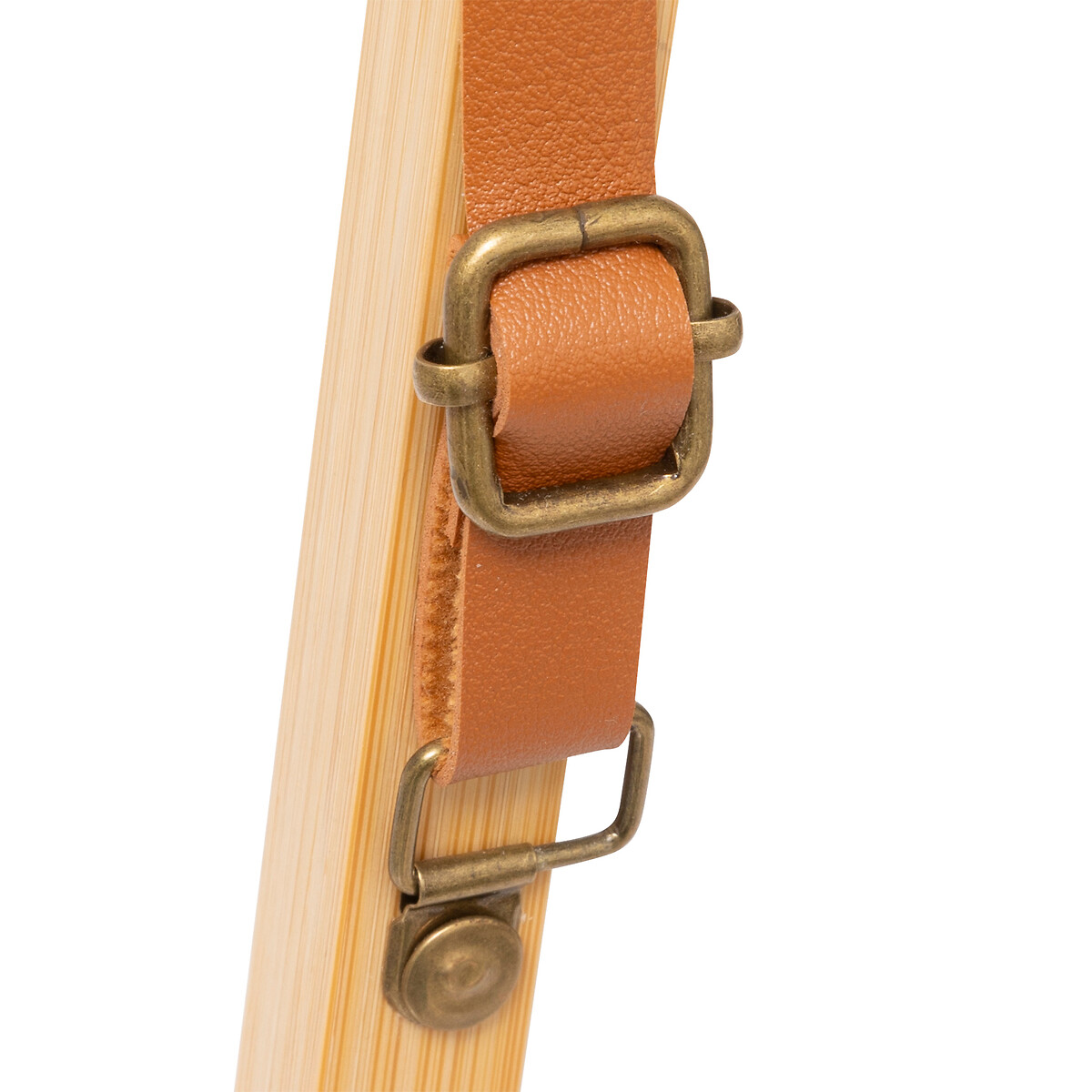 Miroir mural avec lanière cuir, 45x35cm, bambou 