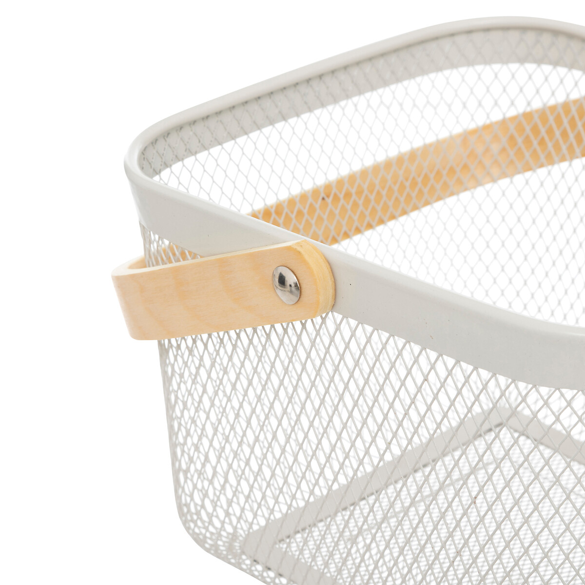 Corbeille carrée, métal, beige et blanc Mayaj