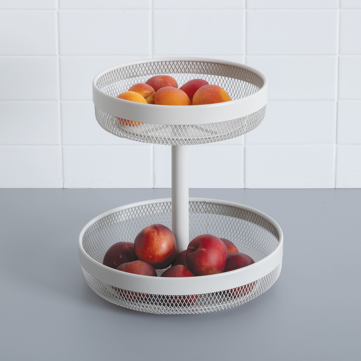 Corbeille 2 niveaux en métal, beige Mayaj