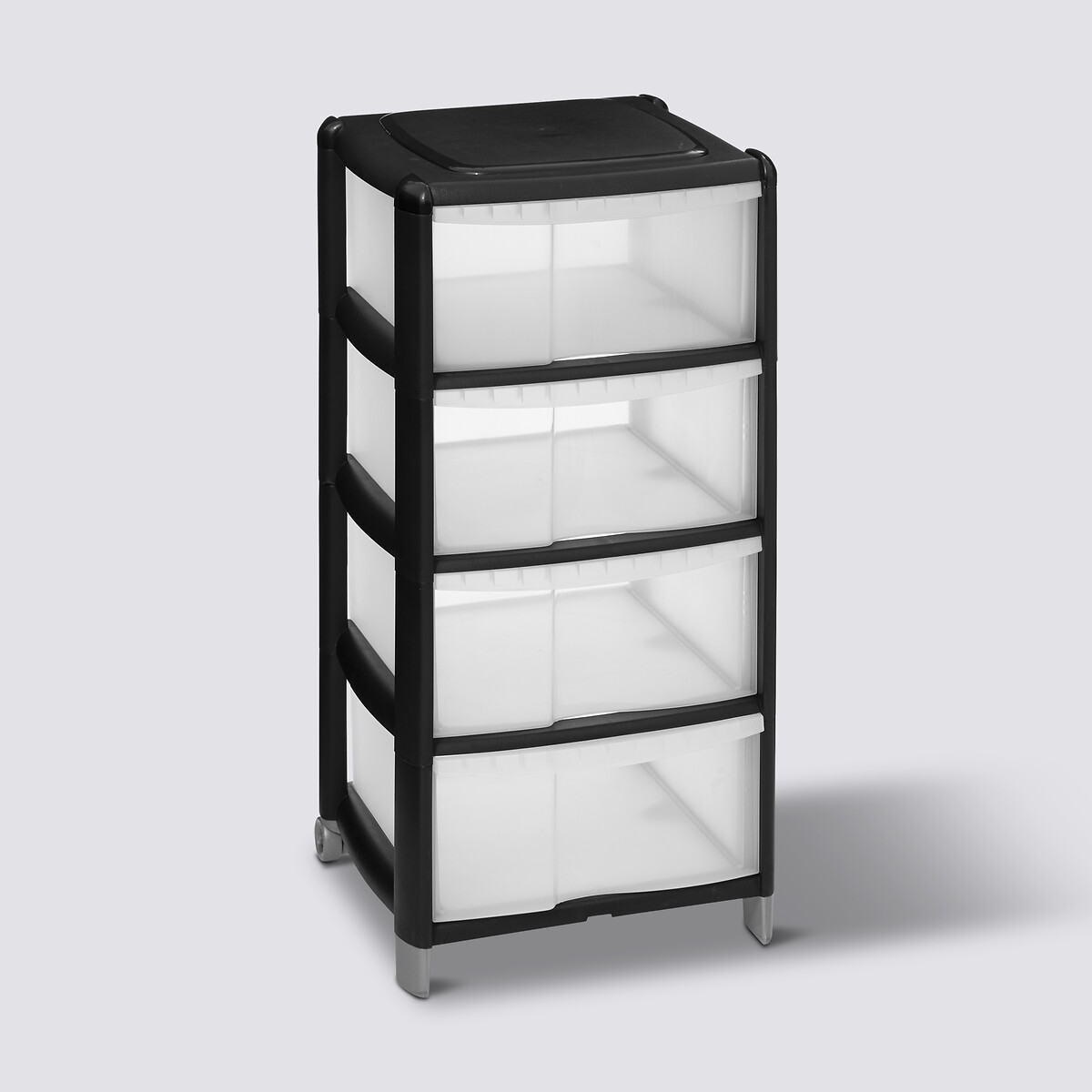 Tour de rangement 4 tiroirs avec roues, noir 