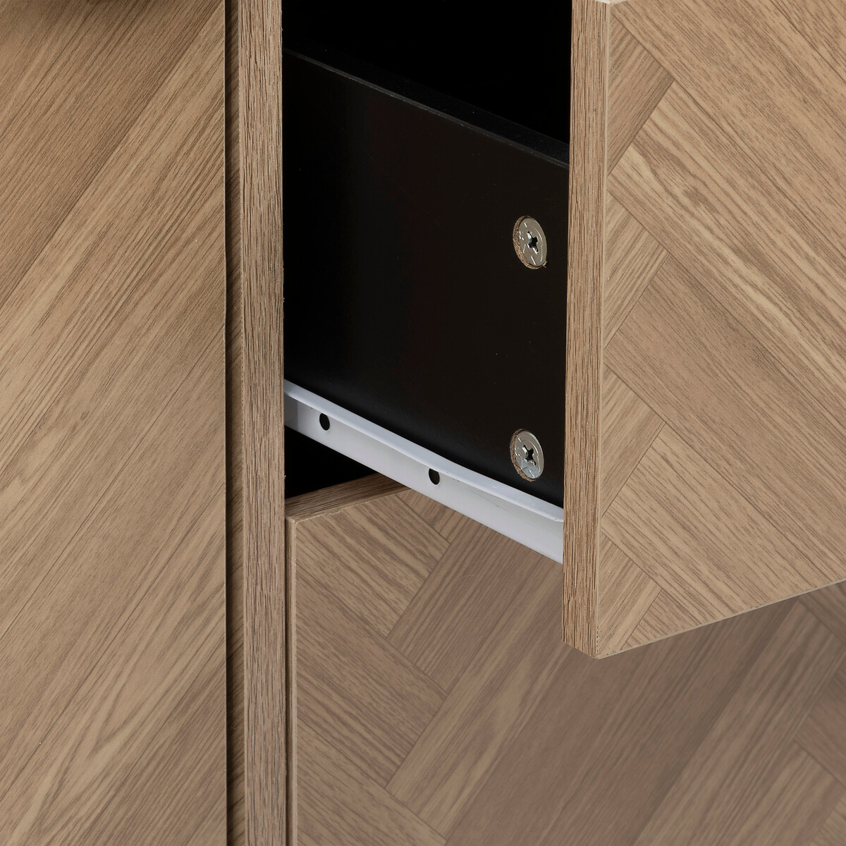 Buffet 2 portes 3 tiroirs, effet pin naturel Chevrons