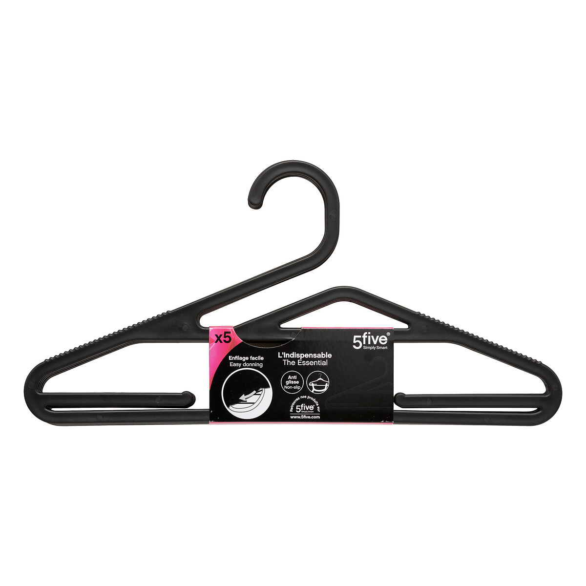 Lot de 5 cintres fins antidérapants, noir Hang'up