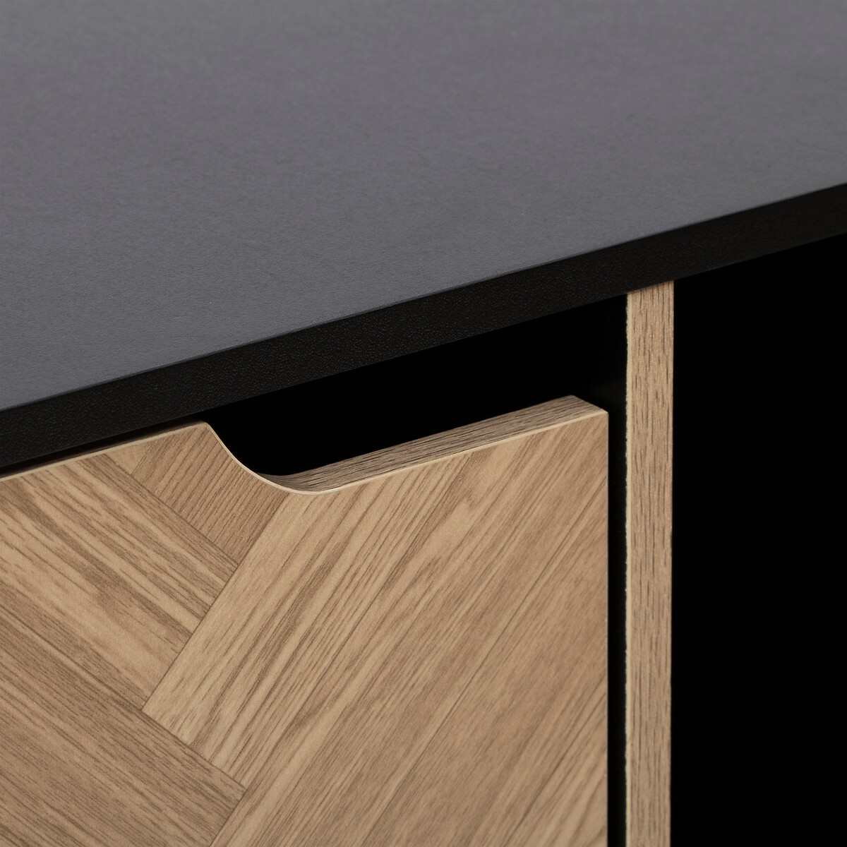 Etagère 9 cases, effet bois et noir Chevrons