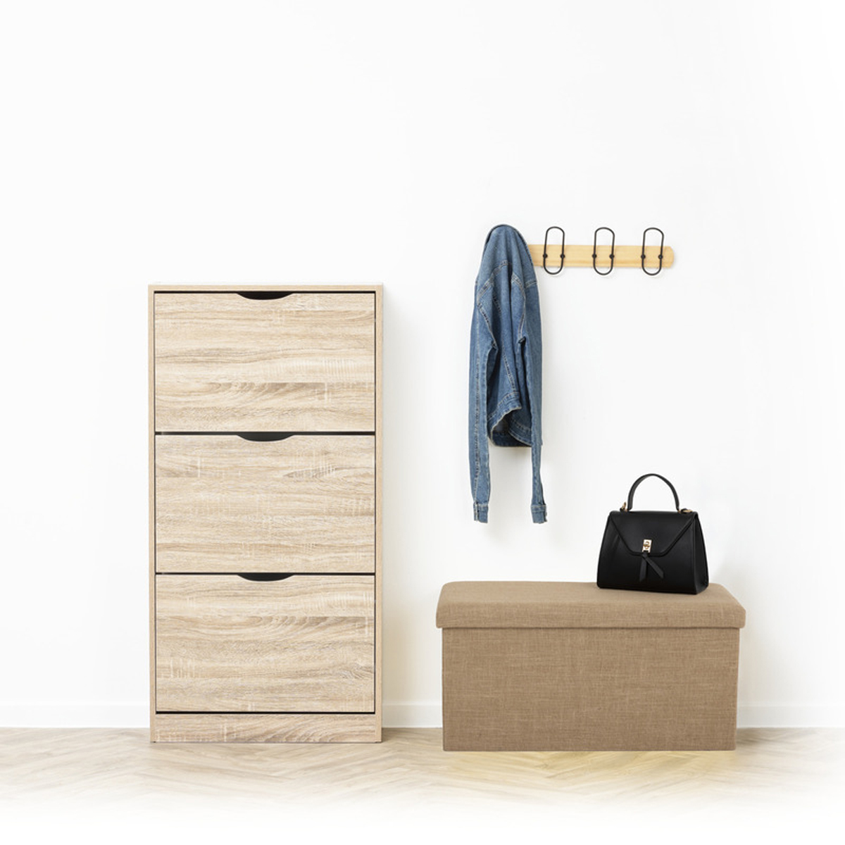 Pouf de rangement 2 places 76x38 cm, toile de jute