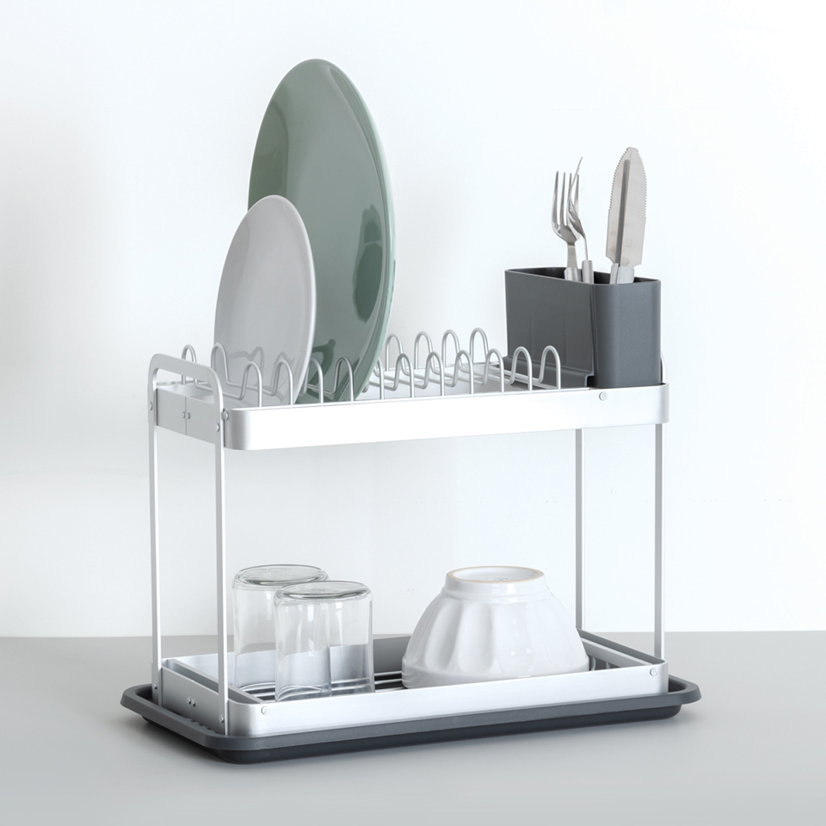 Égouttoir 2 niveaux, gris 