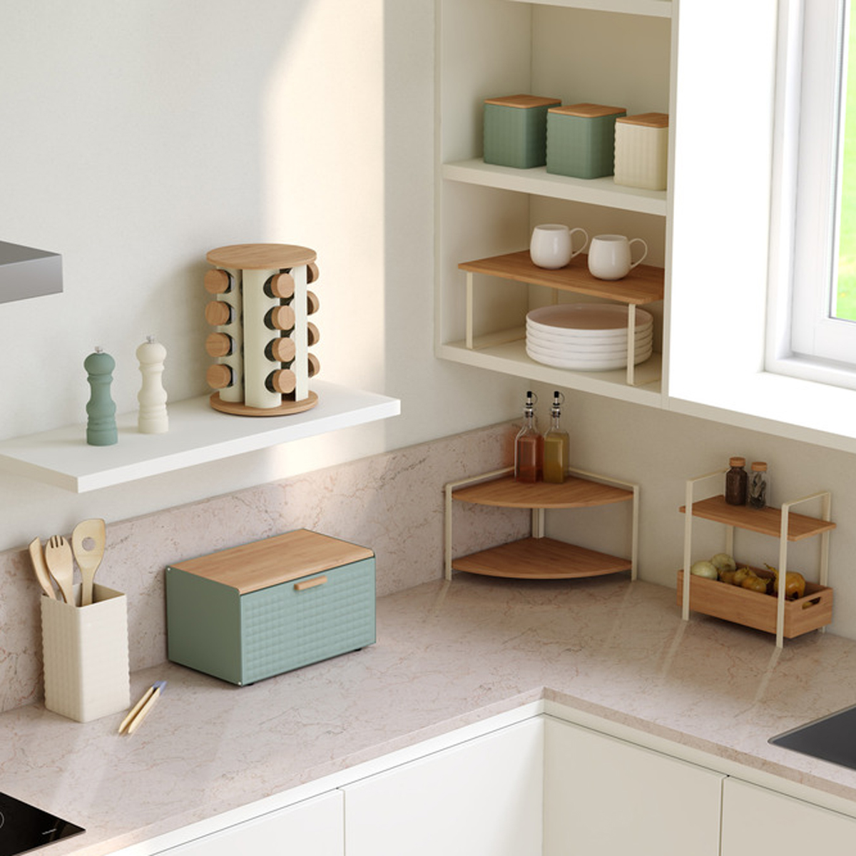 Etagère d'angle 2 niveaux, blanc Ordera