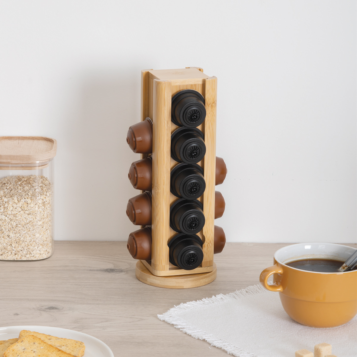 Porte-capsules rotatif, bambou