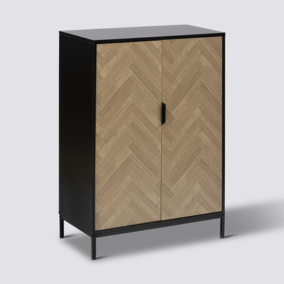 Cabinet 2 portes, effet pin naturel et noir Chevrons