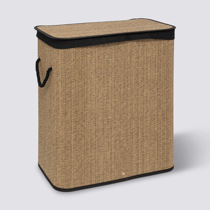 Panier à linge 100l, bambou et noir 