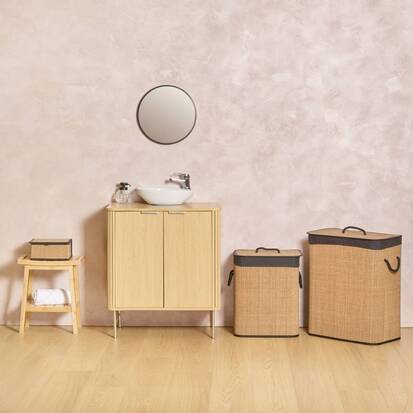 Panier à linge 60l, bambou et noir 