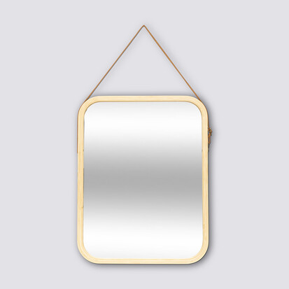 Miroir mural avec lanière cuir, 45x35cm, bambou 