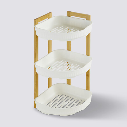 Etagère d'angle 3 niveaux, bambou - blanc Naturéo