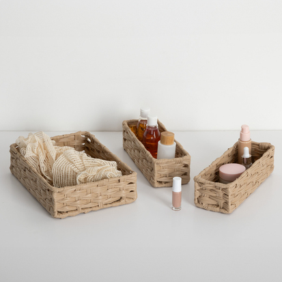 3 paniers tressées, beige Tresse