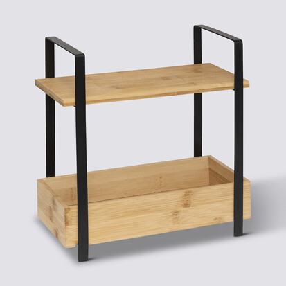 Etagère 2 niveaux avec bac de rangement, bambou Ordera