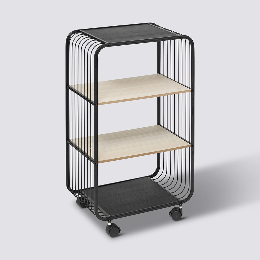 Etagère 3 niveaux, métal et bois, beige 