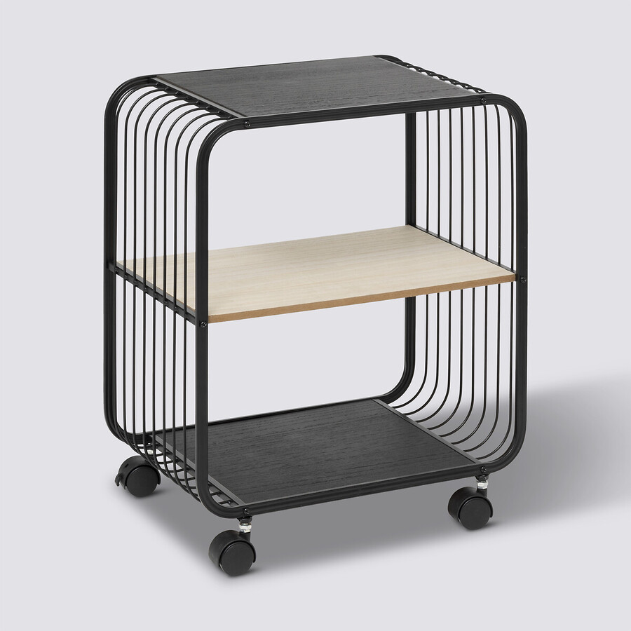 Etagère 2 niveaux, métal et bois, noir 