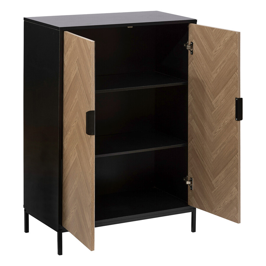 Cabinet 2 portes, effet pin naturel et noir Chevrons