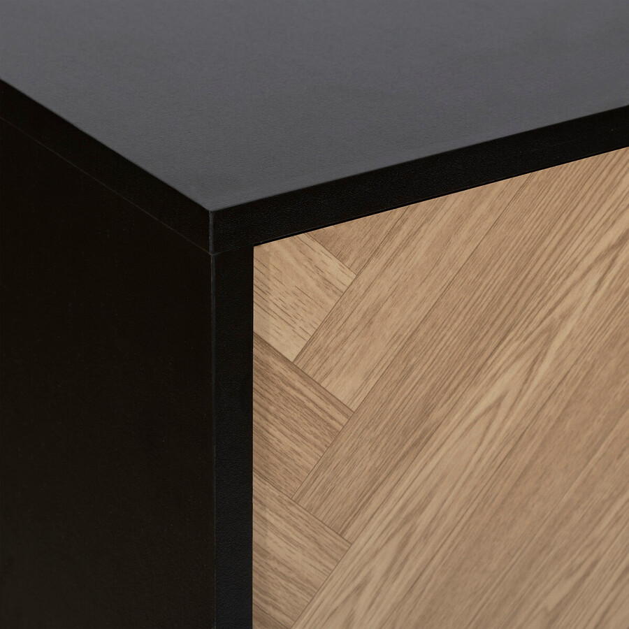 Cabinet 2 portes, effet pin naturel et noir Chevrons