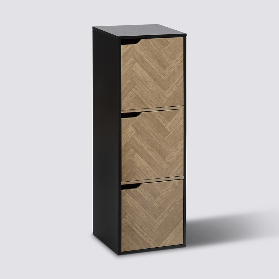 Etagère 3 cases, effet bois et noir Chevrons
