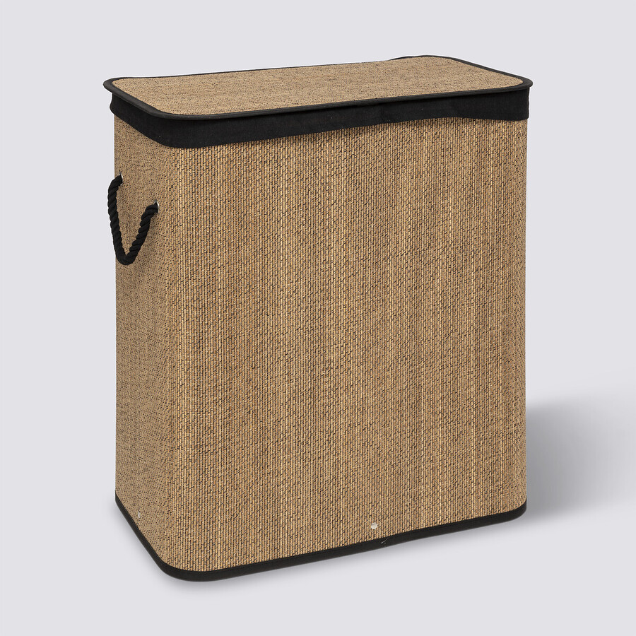 Panier à linge 100l, bambou et noir 