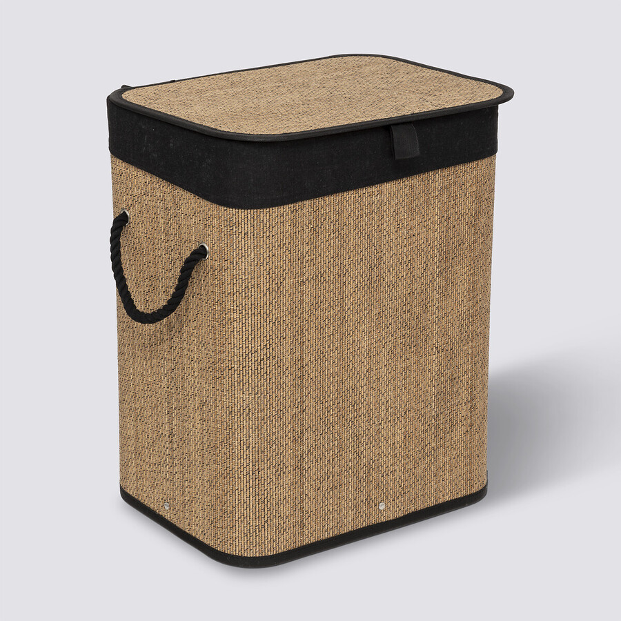 Panier à linge 60l, bambou et noir 