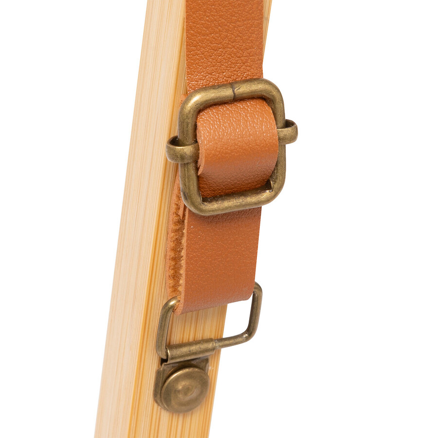 Miroir mural avec lanière cuir, 45x35cm, bambou 