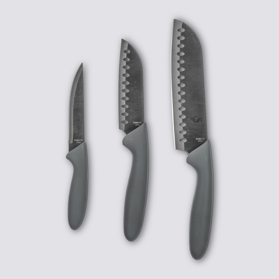 3 couteaux santoku en inox 