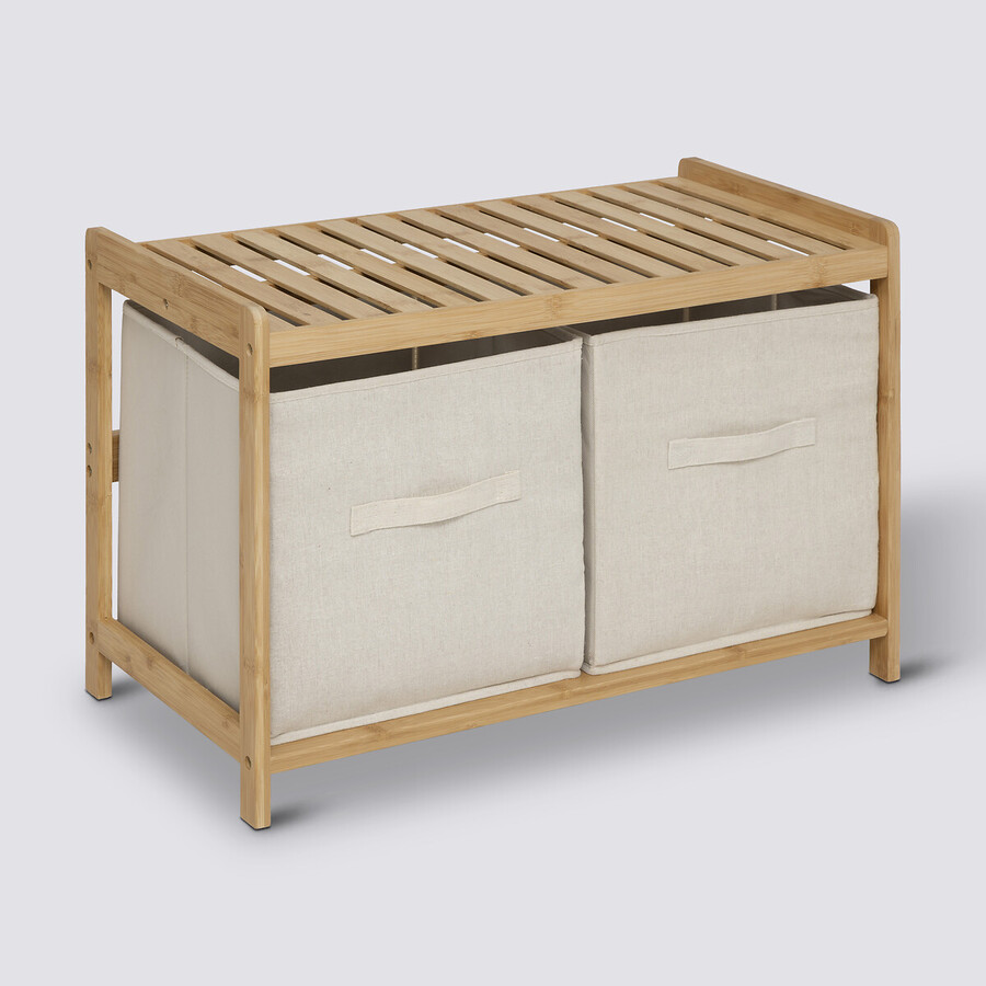 Banc de rangement avec 2 paniers, bambou Tidy box
