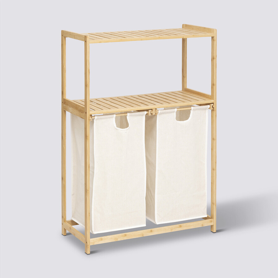 Etagère avec 2 sacs à linge, bambou Tidy box