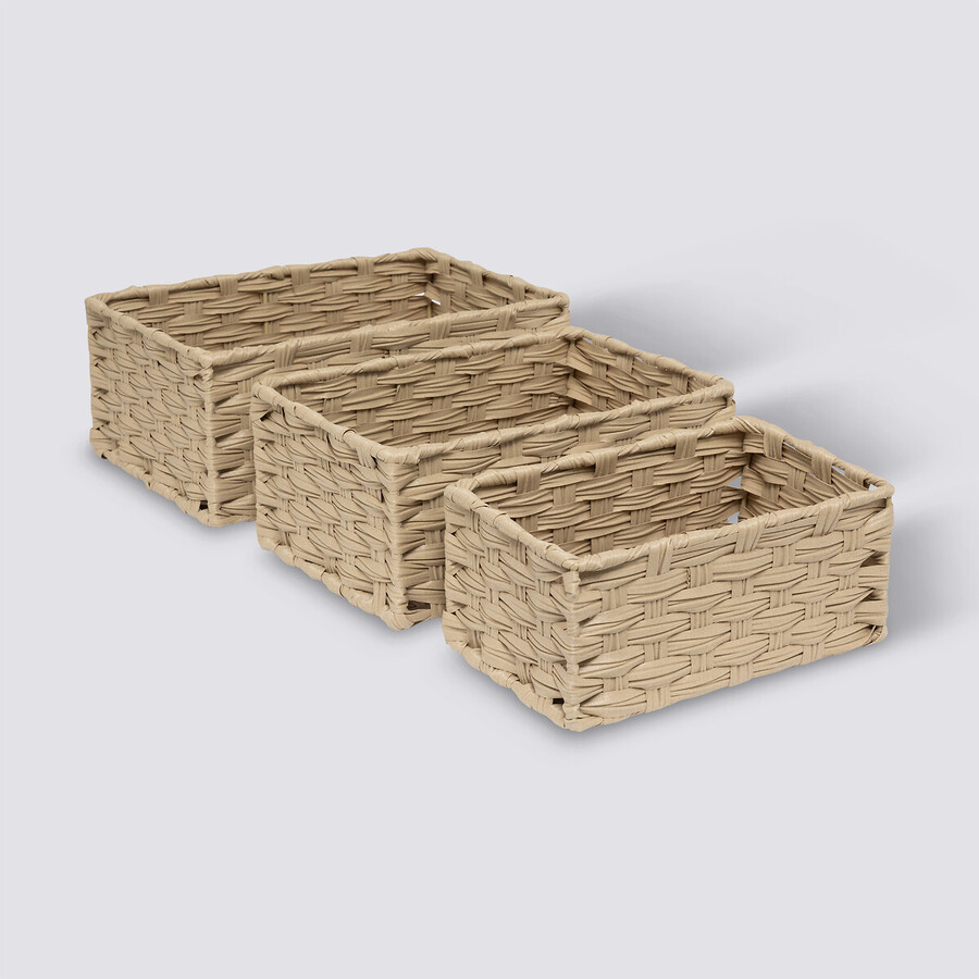 3 paniers tressées, beige Tresse