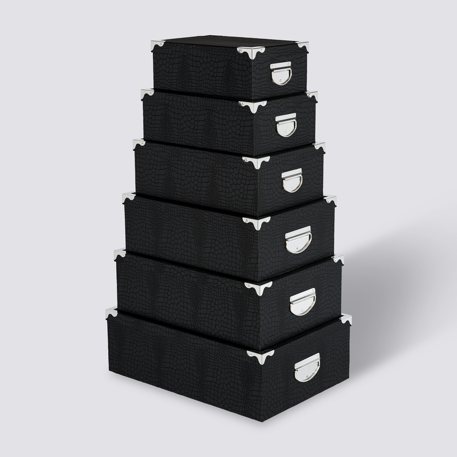 6 boîtes de rangement coin métal, noir Box'