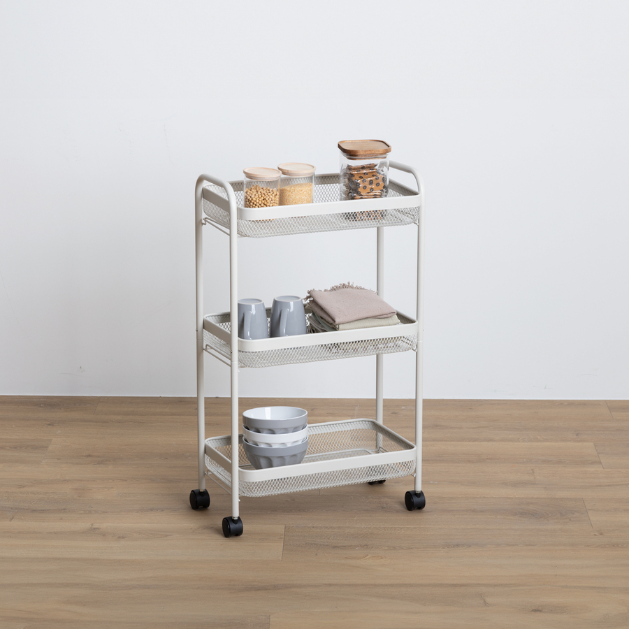 Desserte à roulette 3 niveaux, beige Mayaj