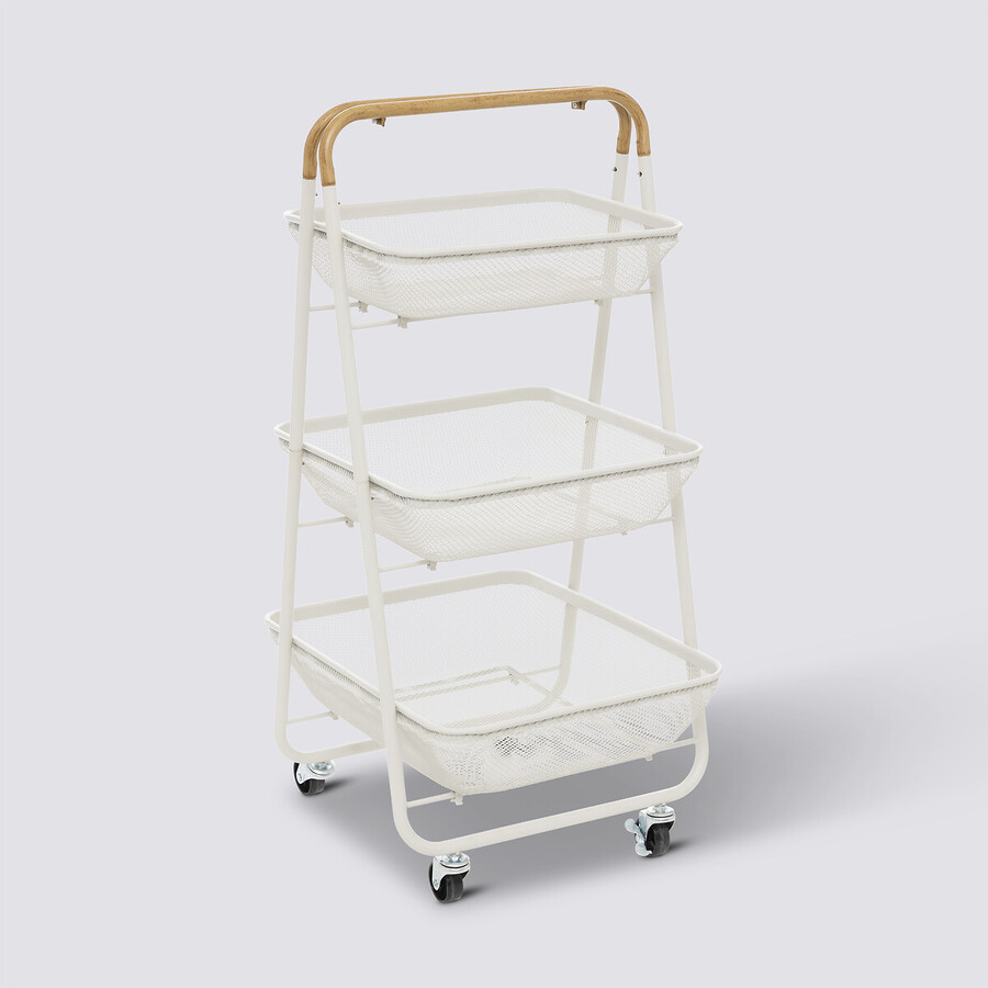 Desserte à roulettes 3 niveaux, beige Mayaj