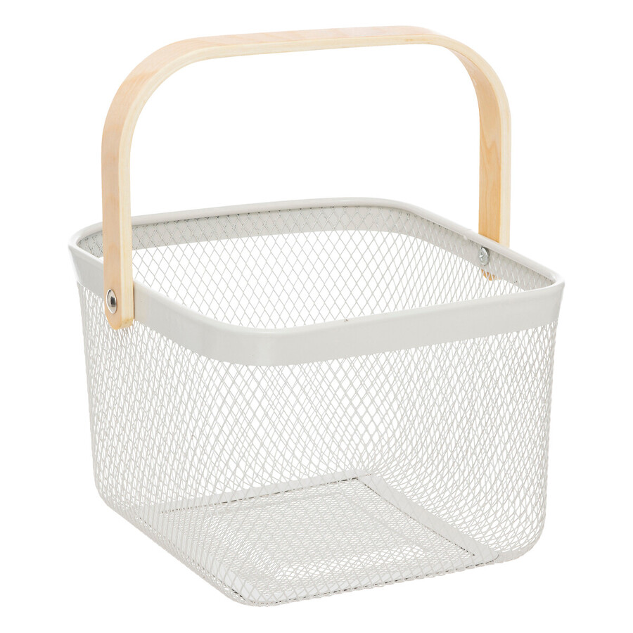 Corbeille carrée, métal, beige et blanc Mayaj