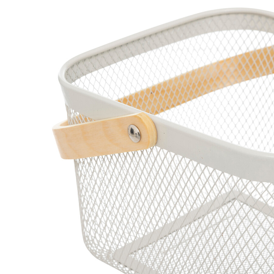 Corbeille carrée, métal, beige et blanc Mayaj