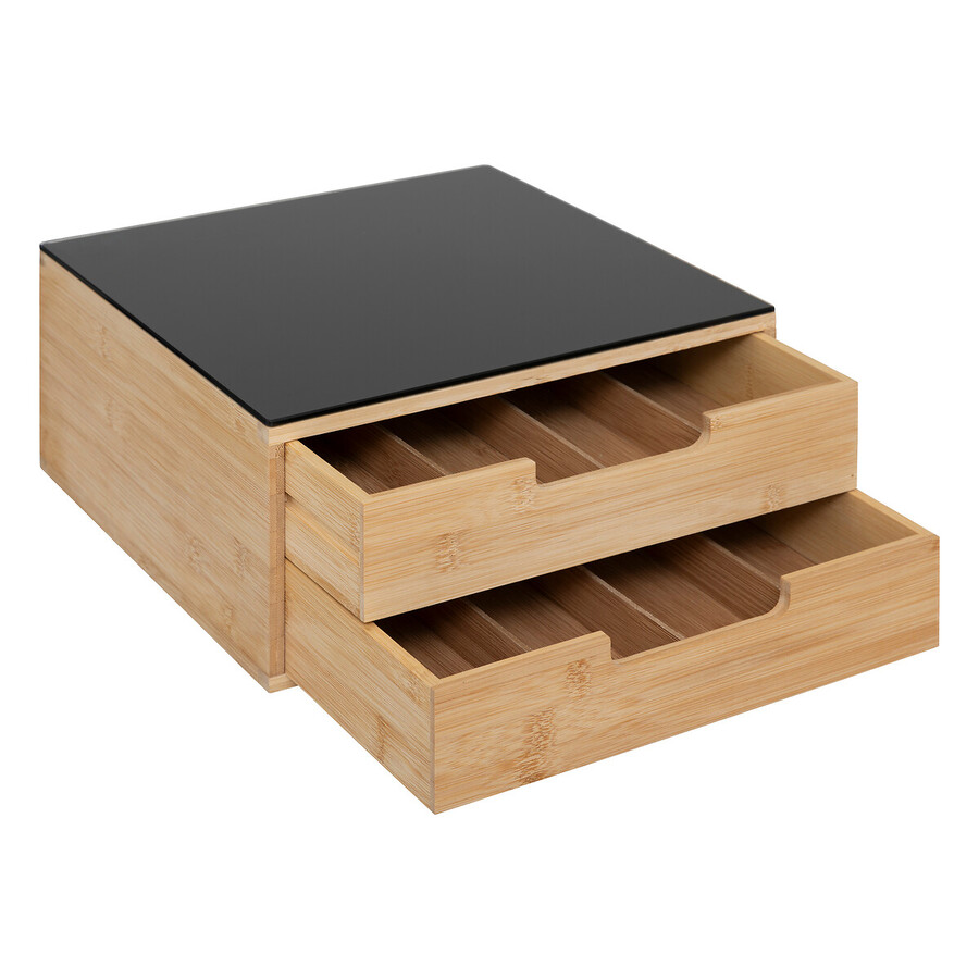 Porte-capsules 2 tiroirs, beige Black bamboo